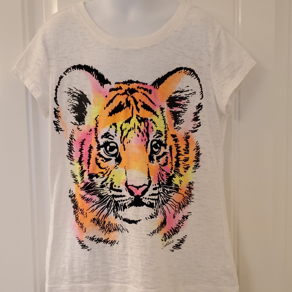 Justice White and Orange Tiger Graphic Tee